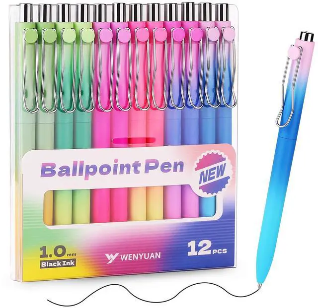 Main image of Cute Pens, Pastel Ballpoint Pens Bulk, Fine Point Smooth Writing Pens, Colorful Pens, Black Ink 1.0 mm Journaling Pen, Office Supplies for Women & Men, Note Taking