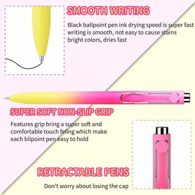 Alt view image 3 of 6 - Cute Pens, Pastel Ballpoint Pens Bulk, Fine Point Smooth Writing Pens, Colorful Pens, Black Ink 1.0 mm Journaling Pen, Office Supplies for Women & Men, Note Taking