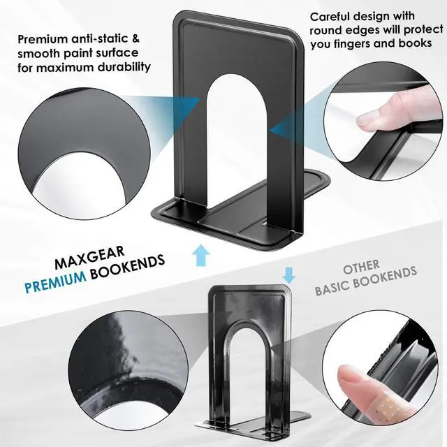 Alt view image 2 of 7 - Matte Painted Book Ends, Heavy Duty and Sturdy Bookends for Shelves