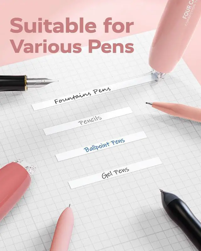 Alt view image 7 of 7 - Refillable Retractable White Correction Tape, 4PCS Smooth White Pull-Out Tape with 4 Extra Refills, Easy to Use Applicator for Instant Corrections for Office, School Supplies (Pink)