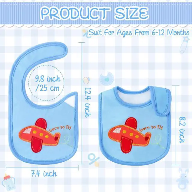Alt view image 2 of 6 - 7Pcs Cotton Waterproof Baby Bibs Adjustable Hook Loop Closure Infant Bib Unisex Blue Newborn Infant Food Bibs Keepsake Baby Gift for Drooling Feeding Eating Teething, 6-12 Months