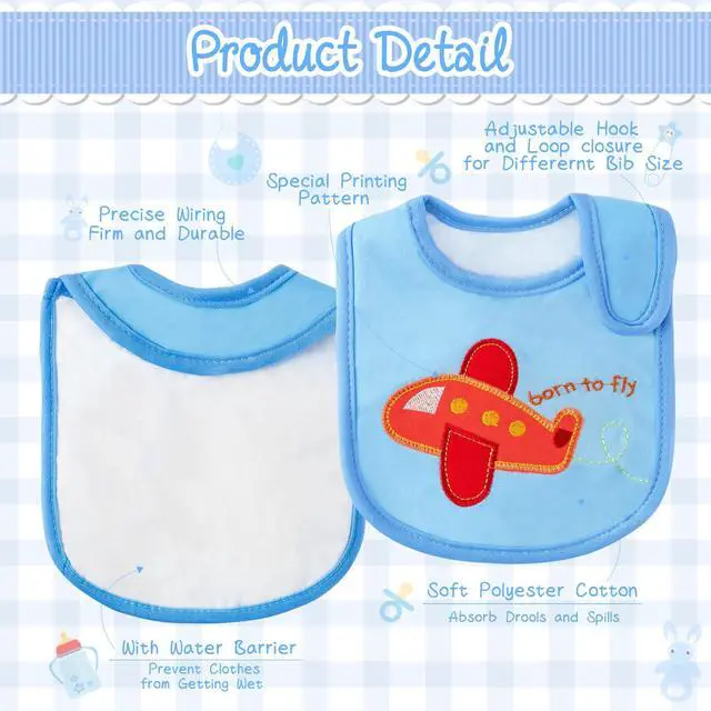 Alt view image 3 of 6 - 7Pcs Cotton Waterproof Baby Bibs Adjustable Hook Loop Closure Infant Bib Unisex Blue Newborn Infant Food Bibs Keepsake Baby Gift for Drooling Feeding Eating Teething, 6-12 Months
