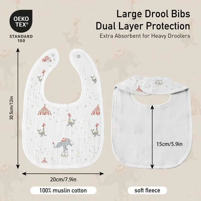 Alt view image 4 of 7 - Baby Muslin Bibs 8 Pack, Drooling and Teething Bibs for Baby Boy, Absorbent, Soft Organic Cotton, Adjustable Bandana Bib for Newborn, Toddler, Infant 0-36 Months, Blue