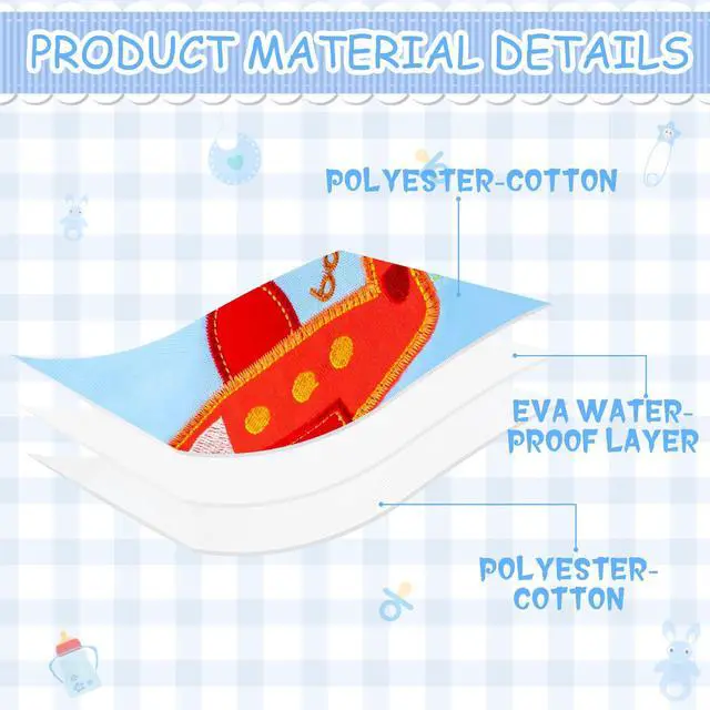 Alt view image 4 of 6 - 7Pcs Cotton Waterproof Baby Bibs Adjustable Hook Loop Closure Infant Bib Unisex Blue Newborn Infant Food Bibs Keepsake Baby Gift for Drooling Feeding Eating Teething, 6-12 Months