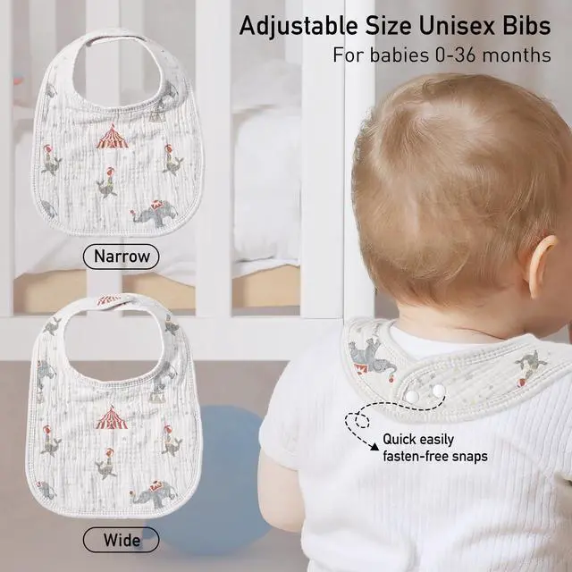 Alt view image 5 of 7 - Baby Muslin Bibs 8 Pack, Drooling and Teething Bibs for Baby Boy, Absorbent, Soft Organic Cotton, Adjustable Bandana Bib for Newborn, Toddler, Infant 0-36 Months, Blue