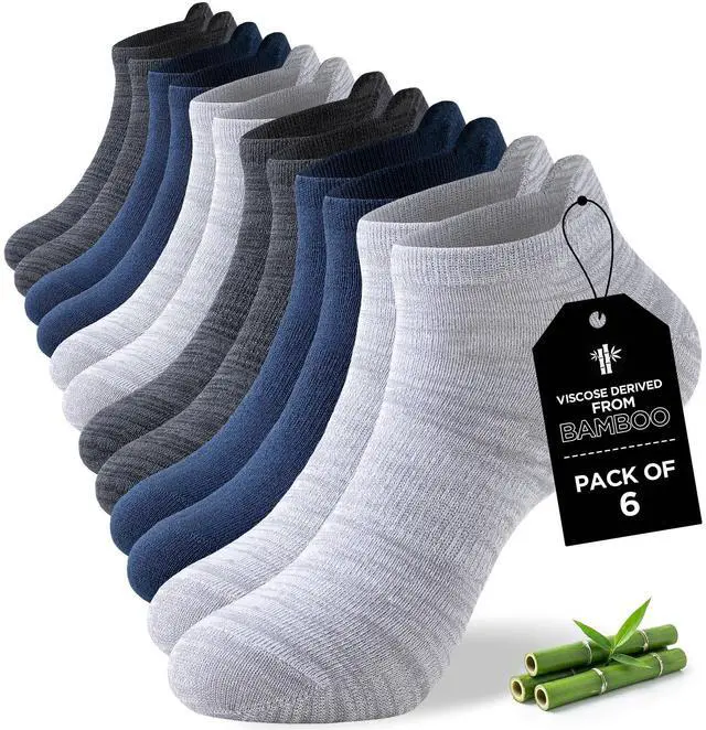 Main image of Ankle Socks for Men Women, 6 Pairs Bamboo Rayon Breathable Sports Low Cut, Multicolor Size 9-11