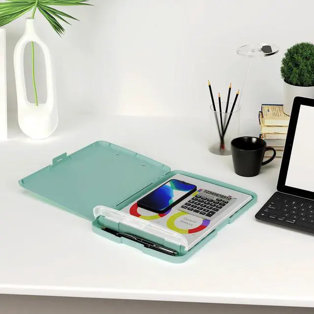 Alt view image 7 of 7 - Clipboard with Storage, 8.5 x 11 Organization Box with Pen Holder and A4 Legal Paper Folder, Folio & Side-Opening, Low Profile Clip,for Nurses,Teachers, Size 14 x 9.6 x 1.2 in, Teal