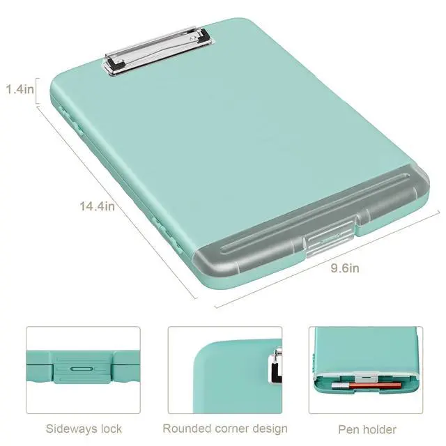Alt view image 3 of 7 - Clipboard with Storage, 8.5 x 11 Organization Box with Pen Holder and A4 Legal Paper Folder, Folio & Side-Opening, Low Profile Clip,for Nurses,Teachers, Size 14 x 9.6 x 1.2 in, Teal