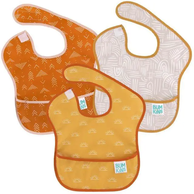 Main image of Bibs for Girl or Boy, SuperBib Baby and Toddler for 6-24 Months, Essential Must Have for Eating, Feeding, Baby Led Weaning Supplies, Mess Saving Catch Food, Waterproof Fabric 3-pk Desert Boho