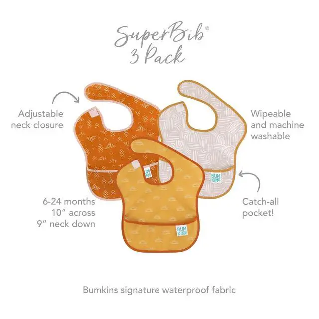 Alt view image 7 of 7 - Bibs for Girl or Boy, SuperBib Baby and Toddler for 6-24 Months, Essential Must Have for Eating, Feeding, Baby Led Weaning Supplies, Mess Saving Catch Food, Waterproof Fabric 3-pk Desert Boho