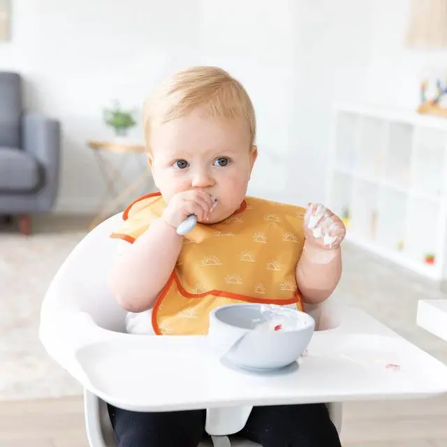Alt view image 2 of 7 - Bibs for Girl or Boy, SuperBib Baby and Toddler for 6-24 Months, Essential Must Have for Eating, Feeding, Baby Led Weaning Supplies, Mess Saving Catch Food, Waterproof Fabric 3-pk Desert Boho