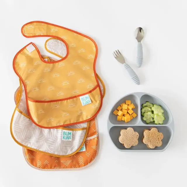 Alt view image 5 of 7 - Bibs for Girl or Boy, SuperBib Baby and Toddler for 6-24 Months, Essential Must Have for Eating, Feeding, Baby Led Weaning Supplies, Mess Saving Catch Food, Waterproof Fabric 3-pk Desert Boho