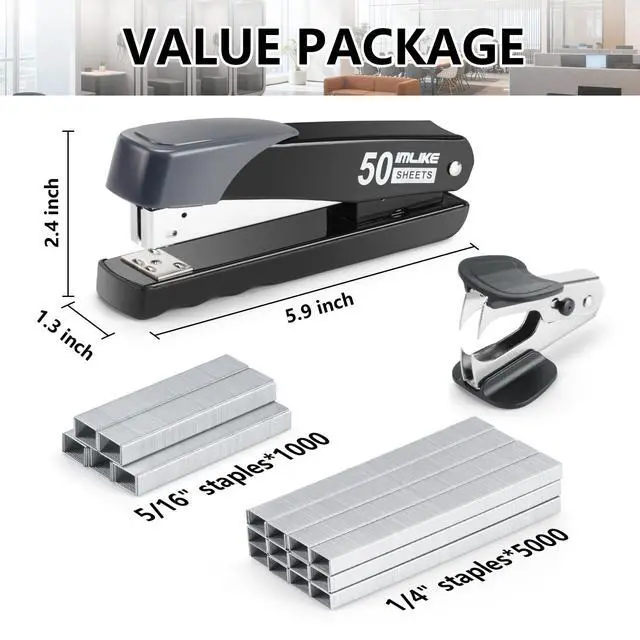 Alt view image 2 of 7 - Heavy Duty Stapler, 50 Sheet Full Strip Stapler, Anti-Jam Non-Slip with 5000pcs 26/6 Staples and 1000pcs 23/8 Staples, Staple Remover, for Home, Office, and Classroom, Black