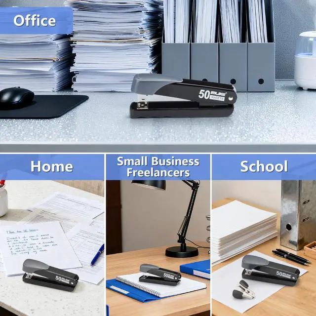 Alt view image 7 of 7 - Heavy Duty Stapler, 50 Sheet Full Strip Stapler, Anti-Jam Non-Slip with 5000pcs 26/6 Staples and 1000pcs 23/8 Staples, Staple Remover, for Home, Office, and Classroom, Black