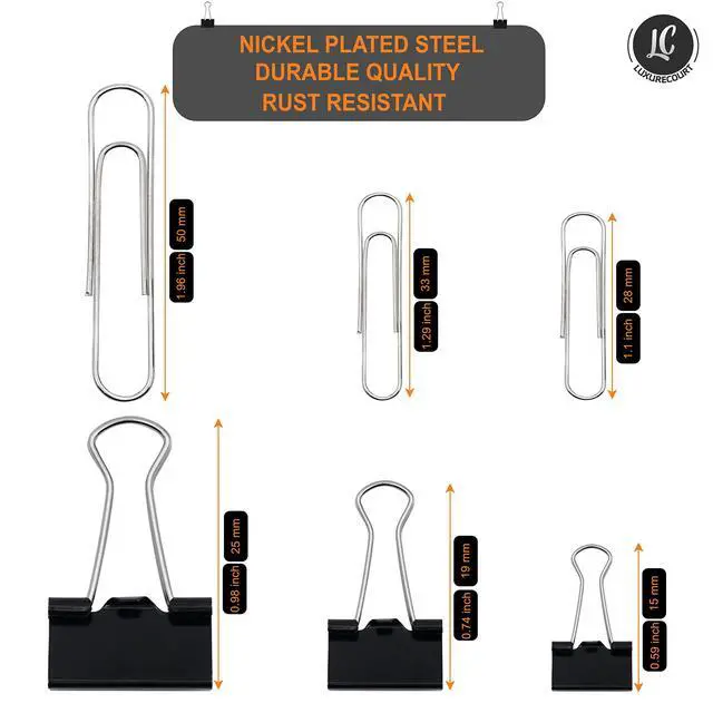 Alt view image 4 of 6 - 350 Pack Paper Clips and Binder Clips Set - Binders & Paperclips Assorted Sizes in Container with Compartments, Silver Paper Clips & Black Binder clips for Home, School, Office Supplies
