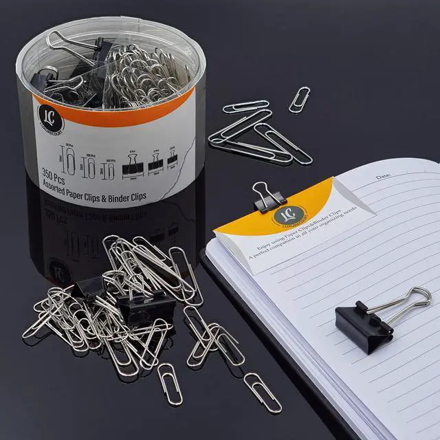 Alt view image 3 of 6 - 350 Pack Paper Clips and Binder Clips Set - Binders & Paperclips Assorted Sizes in Container with Compartments, Silver Paper Clips & Black Binder clips for Home, School, Office Supplies