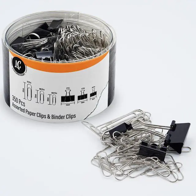 Alt view image 6 of 6 - 350 Pack Paper Clips and Binder Clips Set - Binders & Paperclips Assorted Sizes in Container with Compartments, Silver Paper Clips & Black Binder clips for Home, School, Office Supplies