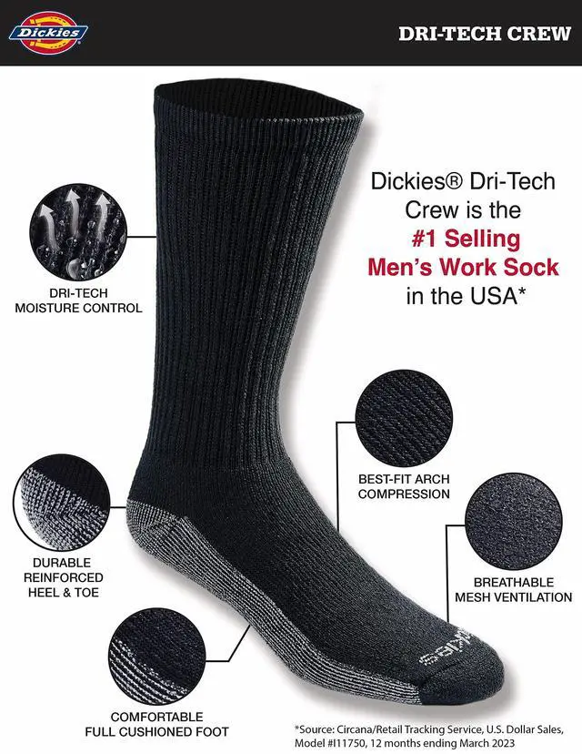 Alt view image 3 of 5 - Dri-Tech Original Moisture Control Crew Socks, Available in M-XXL (6, 12, 18 Pairs), Black (6 Pairs), Large