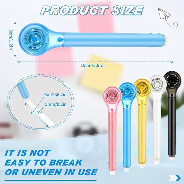 Alt view image 2 of 7 - 10 Pack Correction Tape Pen Correctional Ink Tape Push Pull Protective, Easy to Use Applicator for School Office Supplies, 0.2 x 236 Inch (Bright Color)