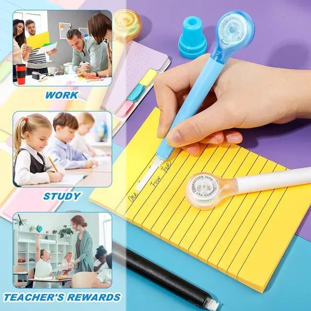 Alt view image 3 of 7 - 10 Pack Correction Tape Pen Correctional Ink Tape Push Pull Protective, Easy to Use Applicator for School Office Supplies, 0.2 x 236 Inch (Bright Color)