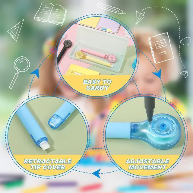 Alt view image 4 of 7 - 10 Pack Correction Tape Pen Correctional Ink Tape Push Pull Protective, Easy to Use Applicator for School Office Supplies, 0.2 x 236 Inch (Bright Color)