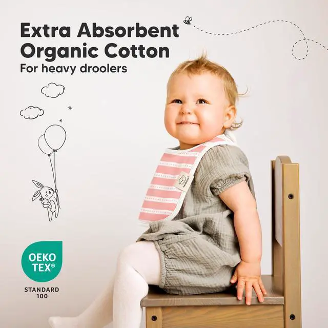 Alt view image 5 of 7 - 8-Pack Organic Baby Bibs for Drooling and Teething (Sweet Charm)