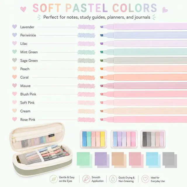 Alt view image 5 of 7 - 27 Pcs Aesthetic School Supplies Include 12 Pcs Aesthetic Highlighters Bible 1 Ppcs Big apacity Pen Case Bag 5 Pcs Retractable Quick Dry Gel Ink Pens 9 Pads Clear Sticky Tabs for School Office Home