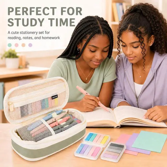 Alt view image 6 of 7 - 27 Pcs Aesthetic School Supplies Include 12 Pcs Aesthetic Highlighters Bible 1 Ppcs Big apacity Pen Case Bag 5 Pcs Retractable Quick Dry Gel Ink Pens 9 Pads Clear Sticky Tabs for School Office Home