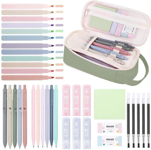 Main image of Aesthetic School Supplies Kit, 38 PCS Stationery Set with Large Pencil Case, Pens, Mechanical Pencil Set, Highlighters, Sticky Notes & Refills for Students, College & Back to School