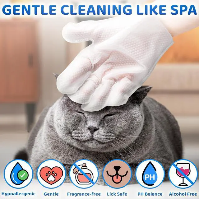 Alt view image 5 of 7 - Premium Pet Wipes for Dogs & Cats - 6 Pcs - Disposable Washing Gloves for Bath & Grooming - Clean & Dry Paws, Fur, Face, Ears, Butt & Body - Hypoallergenic, Lick-Safe & Waterless Cleaning Gloves