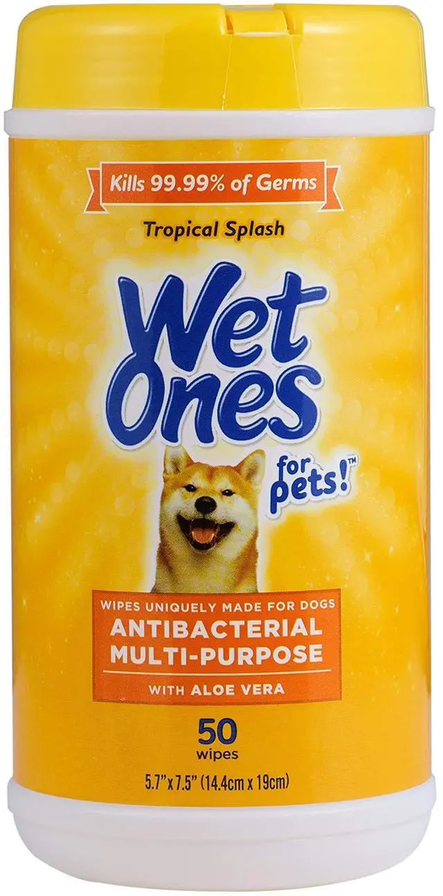 Main image of for Pets Antibacterial Dog Wipes, Multi-Purpose Grooming Wipes with Aloe Vera for Paws, Face & Body, Easy Cleanups Between Baths, Tropical Splash Scent, 5.7 in x 7.5 in, 50 Count