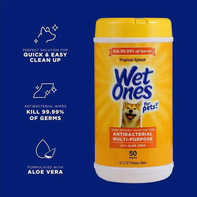Alt view image 2 of 7 - for Pets Antibacterial Dog Wipes, Multi-Purpose Grooming Wipes with Aloe Vera for Paws, Face & Body, Easy Cleanups Between Baths, Tropical Splash Scent, 5.7 in x 7.5 in, 50 Count