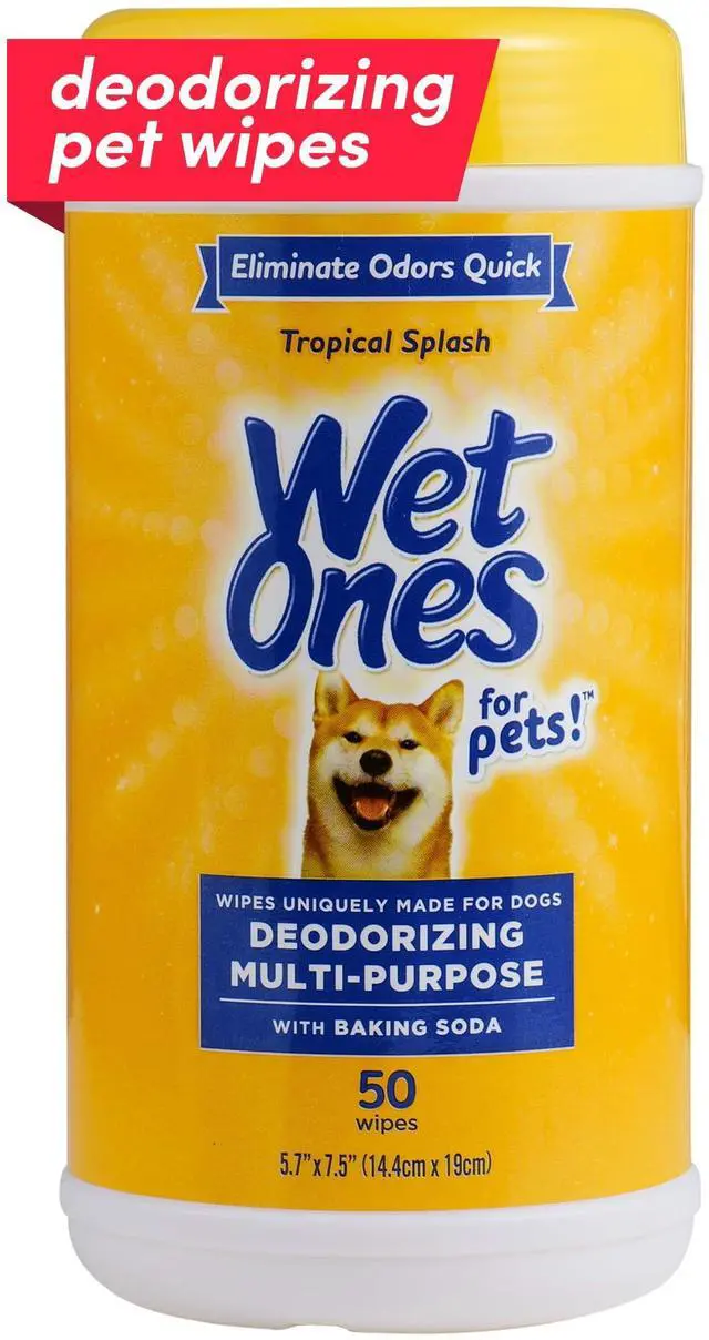 Main image of for Pets Deodorizing Dog Wipes with Baking Soda, Tropical Splash Scent - Multipurpose Deodorizing Pet Grooming Wipes in Resealable Canister, 50 Count
