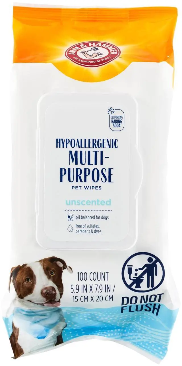 Main image of for Pets Hypoallergenic Wipes for Dogs, Unscented - Odor Eliminating Waterless Cleaning Wipes with Baking Soda, Gentle on Sensitive Skin, Dogs, 100 Count