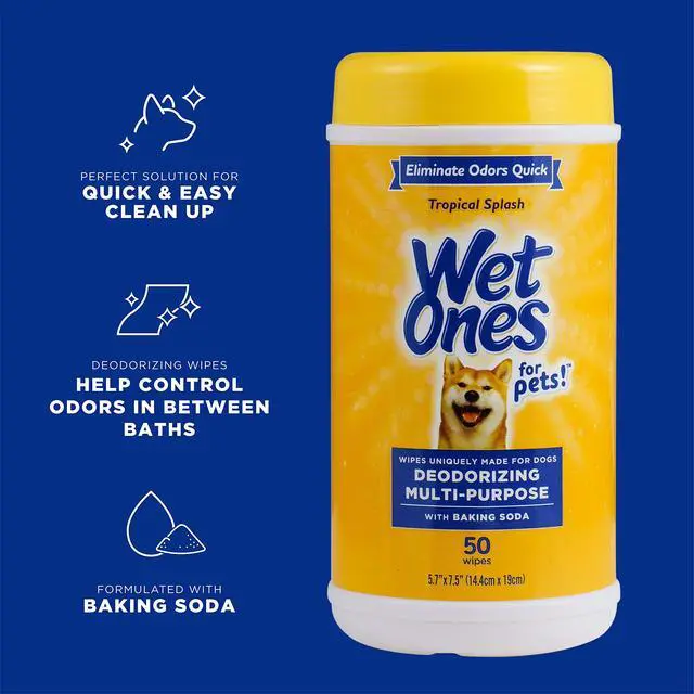 Alt view image 2 of 7 - for Pets Deodorizing Dog Wipes with Baking Soda, Tropical Splash Scent - Multipurpose Deodorizing Pet Grooming Wipes in Resealable Canister, 50 Count