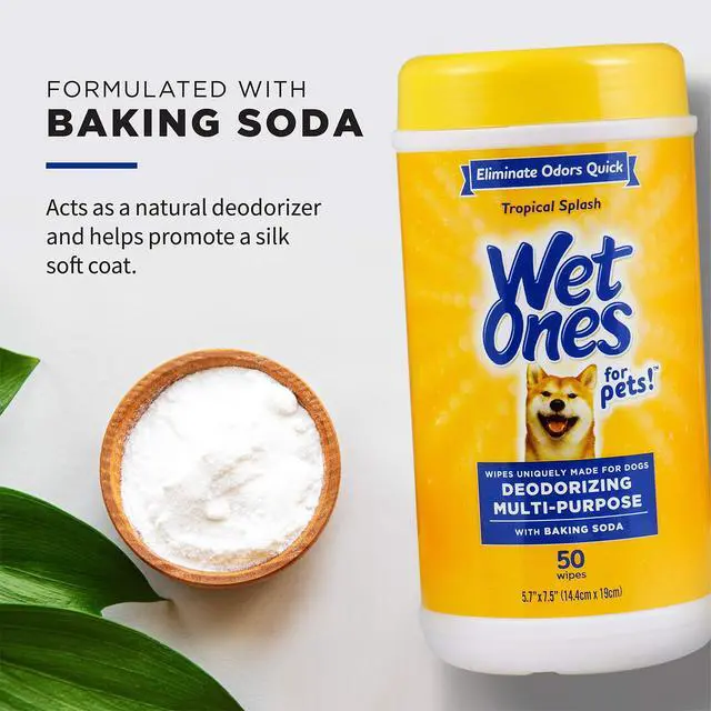 Alt view image 3 of 7 - for Pets Deodorizing Dog Wipes with Baking Soda, Tropical Splash Scent - Multipurpose Deodorizing Pet Grooming Wipes in Resealable Canister, 50 Count