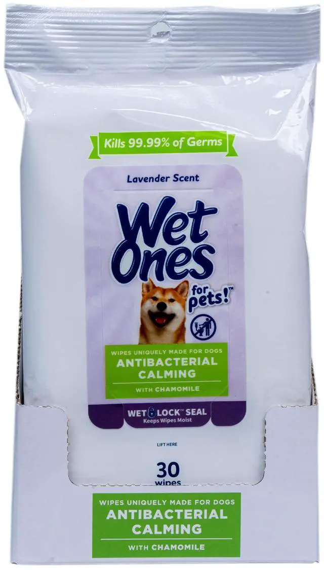 Main image of for Pets Antibacterial Calming Dog Wipes with Chamomile and Lavender Scent - Kills 99.99% of Germs, Durable Disposable Paw Wipes for Pets, 30 Count