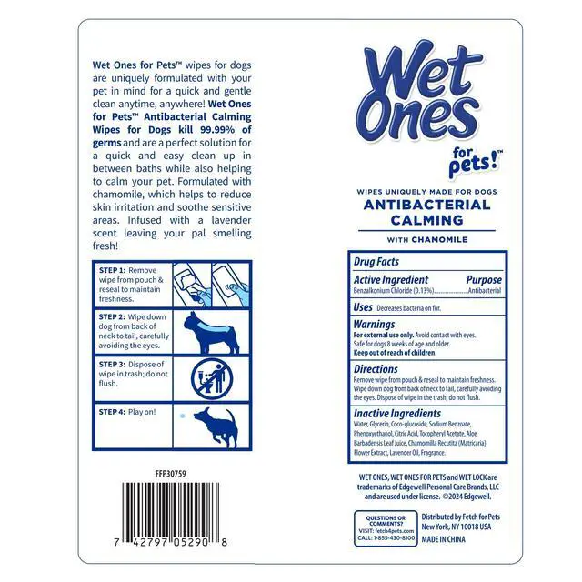 Alt view image 5 of 7 - for Pets Antibacterial Calming Dog Wipes with Chamomile and Lavender Scent - Kills 99.99% of Germs, Durable Disposable Paw Wipes for Pets, 30 Count