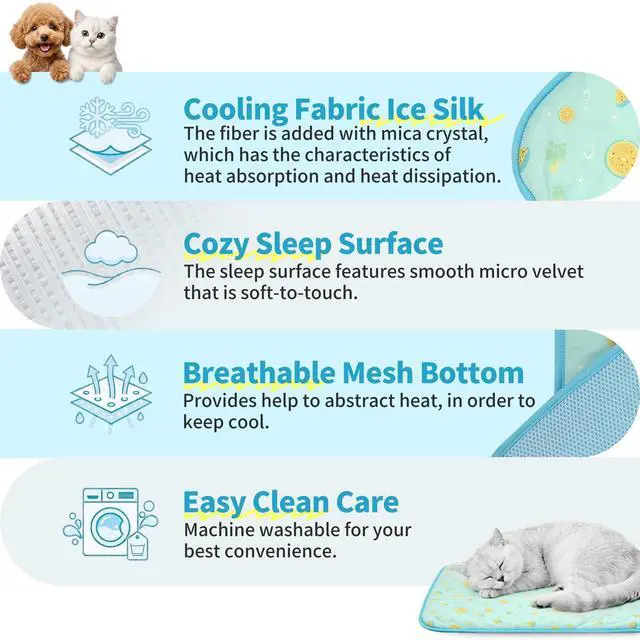 Alt view image 7 of 7 - Pet Cooling Mat -Q-Max>0.345 Ice Silk Cooling Mat for Dogs & Cats Portable & Washable Pet Cooling Blanket, Car Seats, Beds for Summer (Green Fruit, 20'' X 16'' X 0.3'')