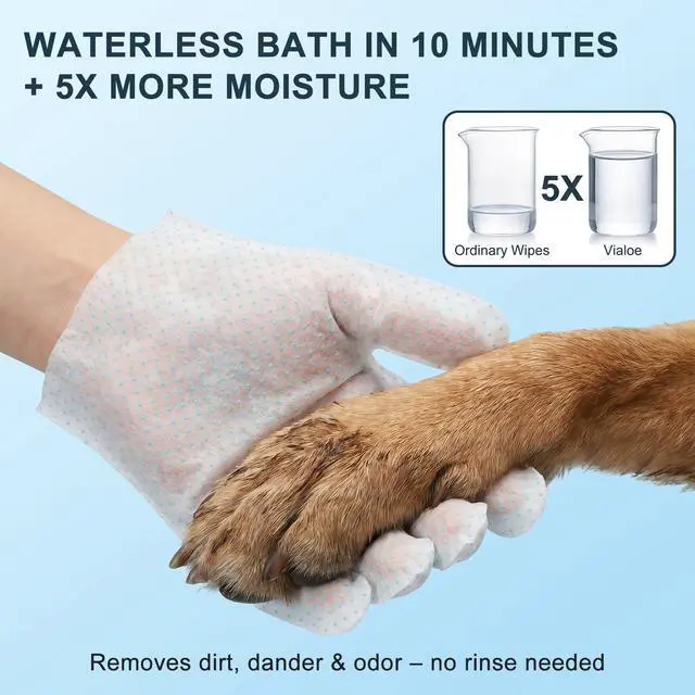 Alt view image 5 of 7 - 4-in-1 Pet Grooming Glove Wipes Deshedding, Cleaning, Massage & Coat Care Removes Loose Fur, Dirt & Odor Honey, Shea Butter & Oat 5X Moisture Waterless Dog & Cat Bath