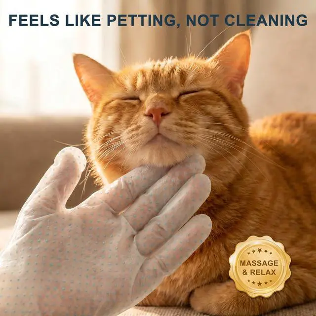 Alt view image 6 of 7 - 4-in-1 Pet Grooming Glove Wipes Deshedding, Cleaning, Massage & Coat Care Removes Loose Fur, Dirt & Odor Honey, Shea Butter & Oat 5X Moisture Waterless Dog & Cat Bath
