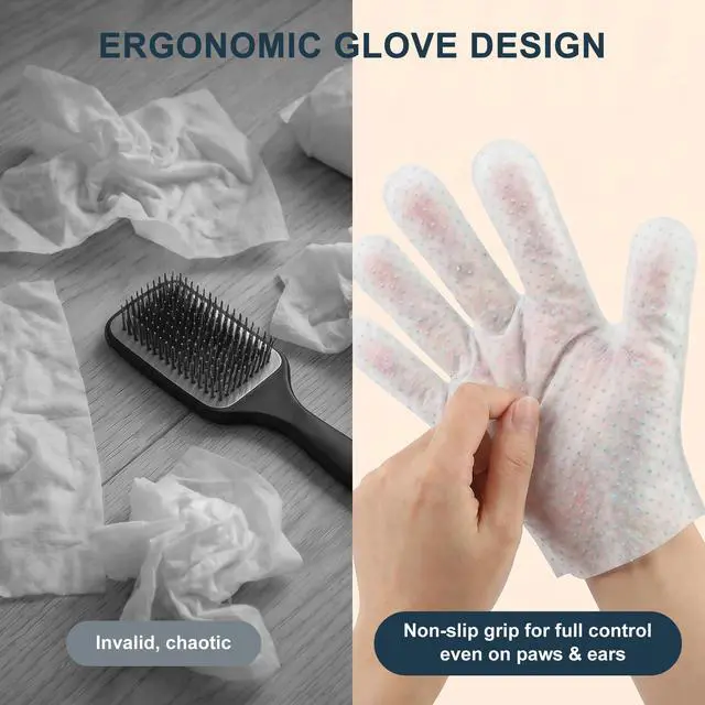 Alt view image 7 of 7 - 4-in-1 Pet Grooming Glove Wipes Deshedding, Cleaning, Massage & Coat Care Removes Loose Fur, Dirt & Odor Honey, Shea Butter & Oat 5X Moisture Waterless Dog & Cat Bath