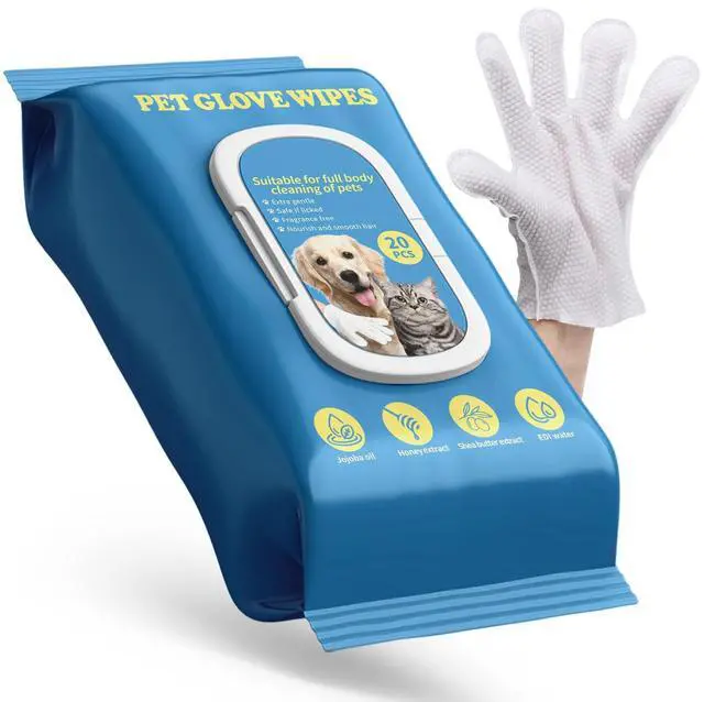 Main image of Pet Glove Wipes for Dogs & Cats with Coconut Scent, No Rinse Full Body Cleaning Large Gloves (9.84 x 9.05 inch), Gentle Grooming for Paws Face Ears Eyes Coat, Alcohol Free, 20 Pack