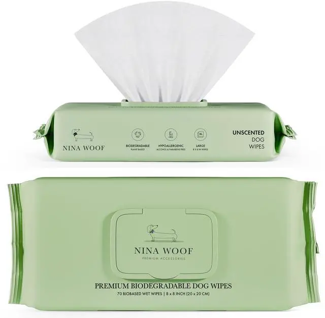Alt view image 2 of 7 - Dog Wipes Fragrance-Free, Alcohol-Free, Hypoallergenic Pet Grooming Wipes with Aloe Vera, Biodegradable, for Dogs & Cats: Paws, Face, Ears & Butt (70 Count)