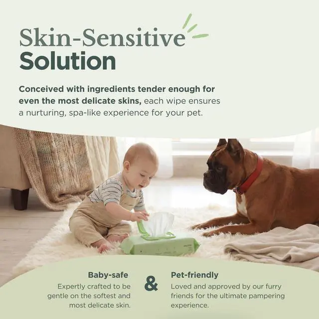 Alt view image 6 of 7 - Dog Wipes Fragrance-Free, Alcohol-Free, Hypoallergenic Pet Grooming Wipes with Aloe Vera, Biodegradable, for Dogs & Cats: Paws, Face, Ears & Butt (70 Count)