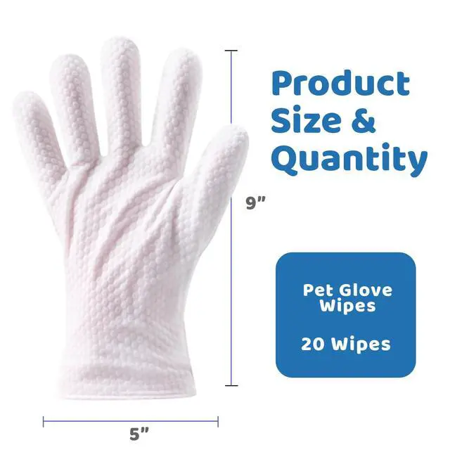 Alt view image 7 of 7 - Pet Glove Wipes for Dogs & Cats with Coconut Scent, No Rinse Full Body Cleaning Large Gloves (9.84 x 9.05 inch), Gentle Grooming for Paws Face Ears Eyes Coat, Alcohol Free, 20 Pack
