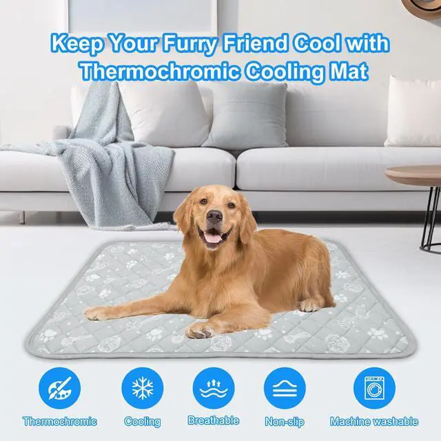 Alt view image 2 of 7 - Self Cooling Mat for Dog, 28x39Cool-Chill Cooling Fiber & Endothermic Color Changing Pet Cooling Pad, Foldable & Washable Non-Toxic Summer Pet Blanket