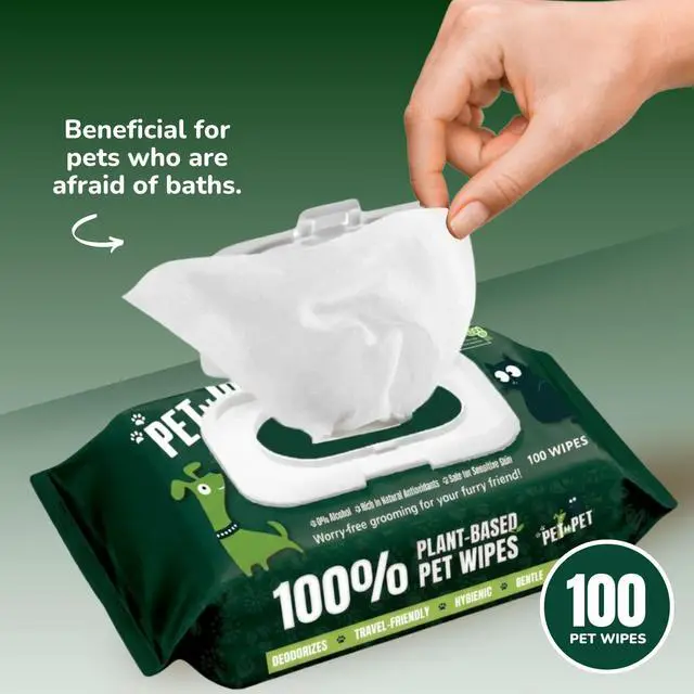 Alt view image 3 of 7 - 100% Plant Based Dog Wipes for Paws and Butt, 100 Counts Hypoallergenic Unscented Dog Pet Wipes, 8" x 8"