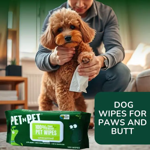 Alt view image 5 of 7 - 100% Plant Based Dog Wipes for Paws and Butt, 100 Counts Hypoallergenic Unscented Dog Pet Wipes, 8" x 8"