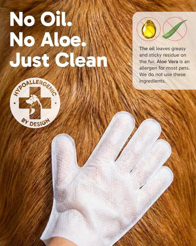 Alt view image 3 of 7 - Pet Glove Wipes with Microfiber Towel (20 Pack) Unscented Chlorhexidine Dog Wipes Oil-Free & Aloe-Free Hypoallergenic Cat Grooming Gloves. Deodorizing Formula with Cucumber & Chamomile
